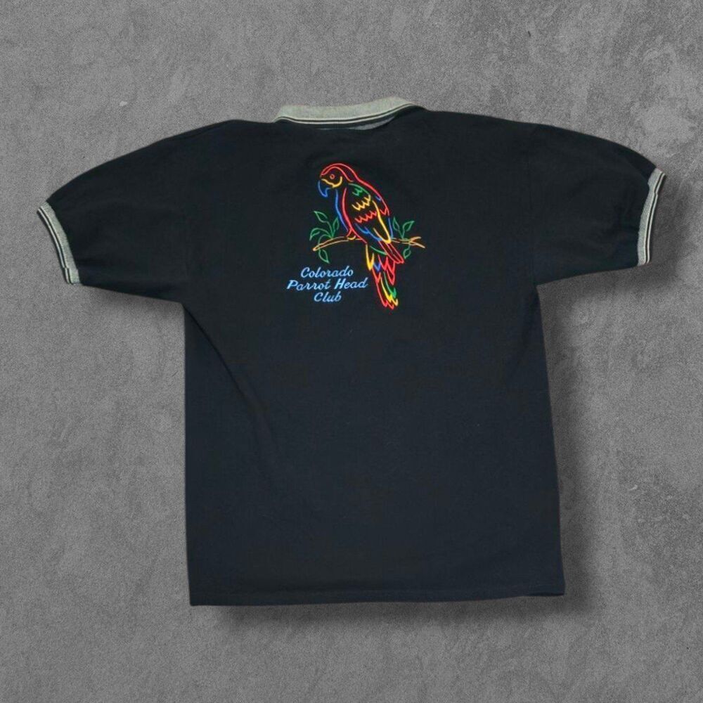 Vintage Parrot Head Of Colorado Embroidered Polo Shirt Large Black Neon